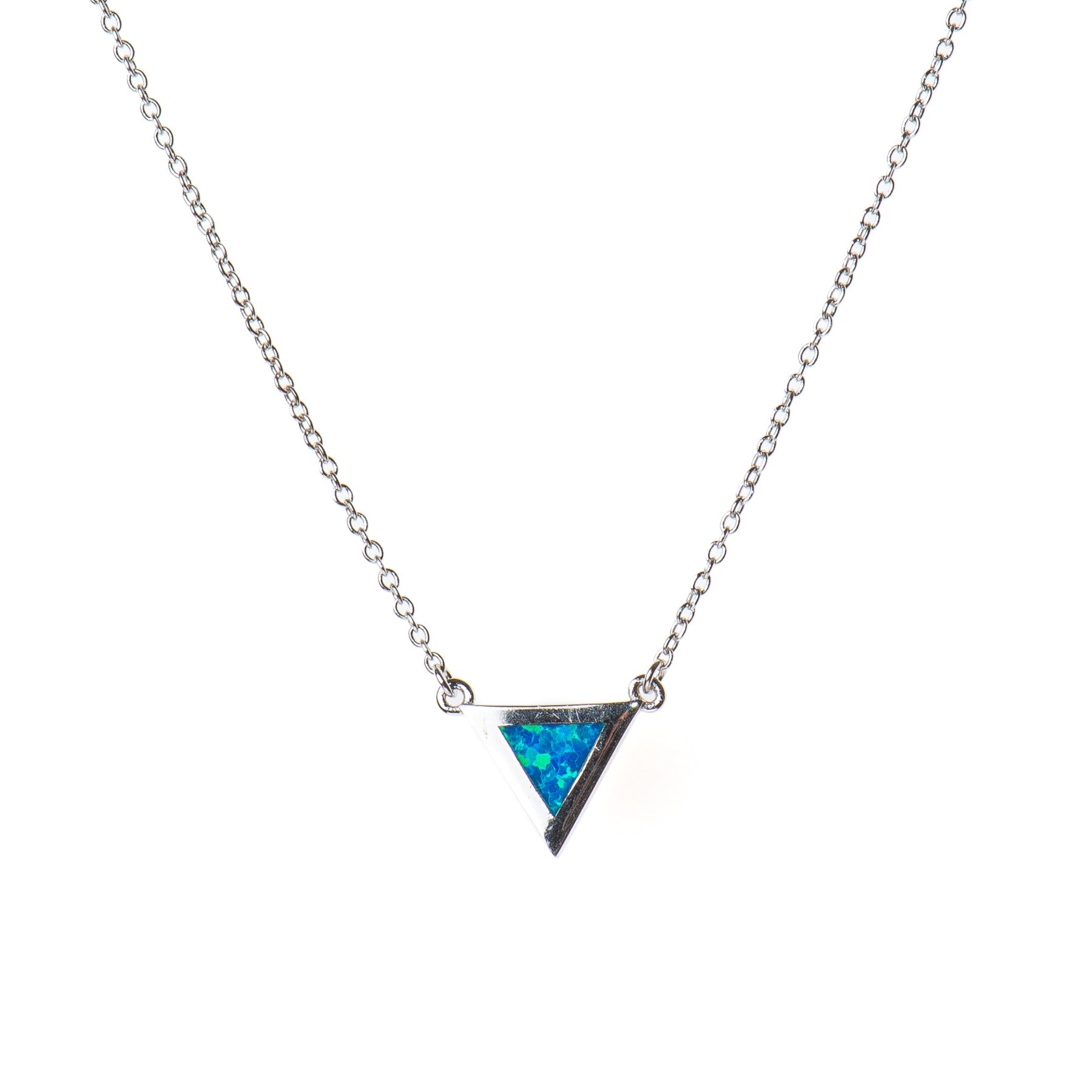 Blue Fire Opal Triangle Necklace